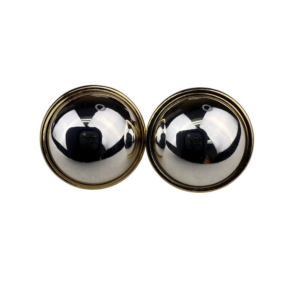Ralph Lauren Gold Tone Clip-On Earrings Vintage Monogrammed Dome Design 1 Inch